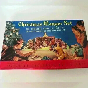 Vintage Christmas Manger Set Nativity Cardboard Cut Out Stand Up - Complete